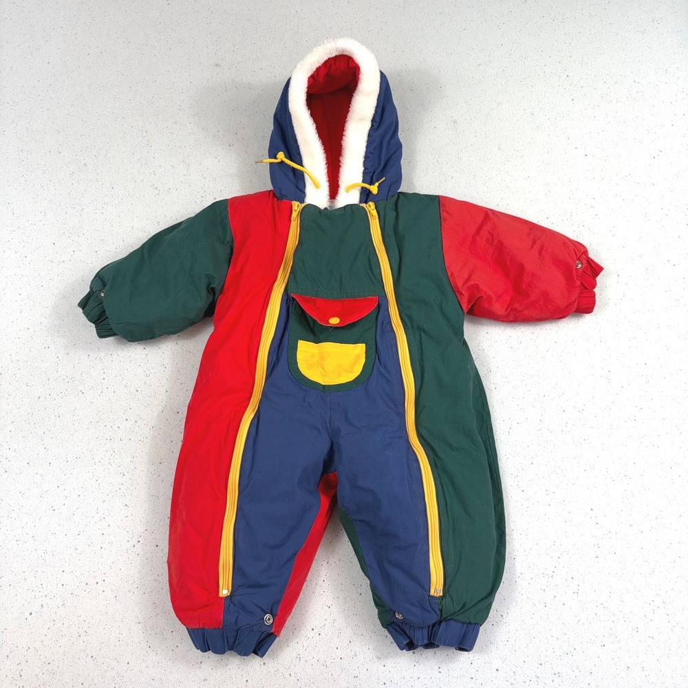 HUSH PUPPIES Vintage Multicolor Primary Colorblock‎ Snowsuit 18M